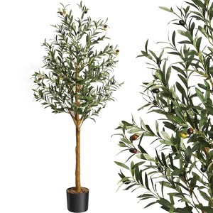 2pcs Artificial Olive Tree 4.25FT(51in) Tall Faux Silk Olive Trees - 1 of 4