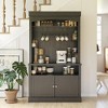 Farmhouse Coffee Bar & Buffet Hutch – 72" Tall LED Lighted Kitchen Sideboard with Microwave Stand, Wine Rack & Glass Shelf for Dining Room - 4 of 4