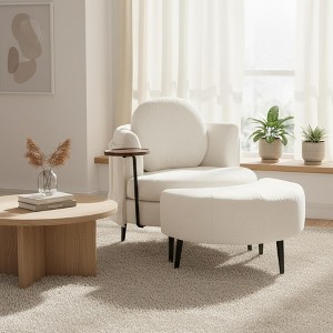 Homy Casa Modern Accent Chair with Ottoman and Side Table, Cozy Teddy Fabric, White - 1 of 4