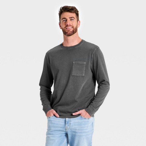 Мужские футболки Goodfellow & Co Men's Vintage Relaxed Fit Long Sleeve Pocket T-Shirt - Goodfellow & Co™ Charcoal Gray S