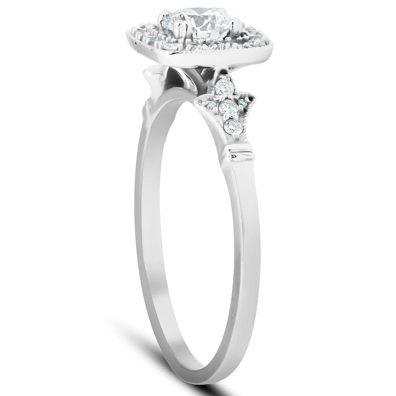 Pompeii3 1/2 Ct Cushion Halo Diamond Pave Engagement Ring 14k White Gold, 2 of 5