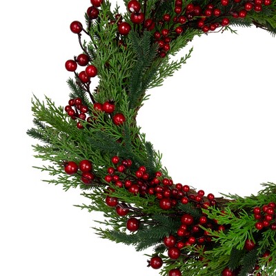 Mixed Pine and Red Berries 26" Artificial Christmas Wreath
