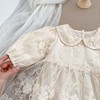 Arrival Baby Girls Long Sleeves Solid Color Floral Embroidered Tulle Bodysuits Dress - 4 of 4