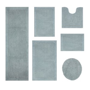 Edge Bath Rug 100% Premium Cotton Ultra-Soft Water Absorbent Tufted Solid Reversible 6 Piece Bathroom Rug Set for Machine Washable Bathmat - 1 of 4