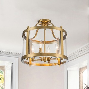 LLHZSY 15 7/10" Modern Semi Flush-Mount Glass Ceiling Light Fixture  4-Light Drum Round Clear Glass Light Fixture for Kitchen Foyer Hallway -Gold - 1 of 4