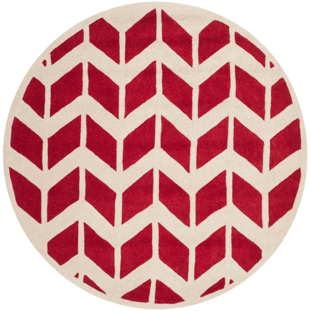 5'x5' Round Kenan Solid Tufted Accent Rug Red/Ivory Round - Safavieh