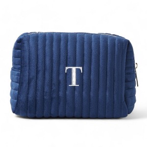 Personalization Mall Embroidered Initial Small Navy Velvet Makeup Bag - 1 of 1