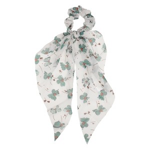 Unique Bargains Stylish Printed Ribbon Hair Elastics Green White 1 Pc - 1 of 4