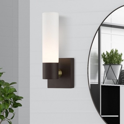 Aero Contemporary Chrome 1-Light Wall Sconce with Etched Opal Glass