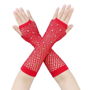 INSPIRE CHIC Women's Long Elastic Mesh Rhinestone Cosplay Net Half Finger Sleeves Gloves for Female Dance Party 1Pair - 1 of 4