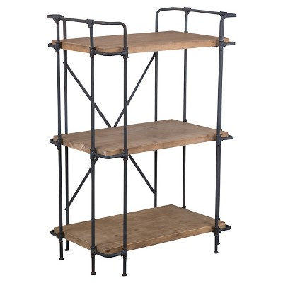 Christopher Knight Home Yorktown 40.5" 3-Shelf Industrial Bookcase Brown: Hardwood & Wrought Iron, 250lb Capacity