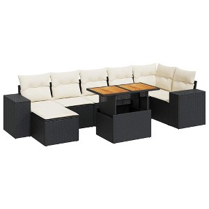 vidaXL 8 Piece Patio Sofa Set with Cushions Poly Rattan - Black and Cream 3x Corner + Table + 3x Middle + Footrest - 1 of 4