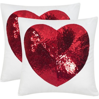 Sweet Heart Pillow (Set of 2) - Red - 18" X 18" - Safavieh