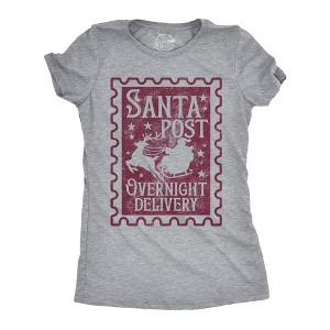 Womens Funny T Shirts Santa Post Overnight Delivery Sarcastic Christmas Graphic Novelty Tee For Ladies - Crazy Dog Women's T Shirt Gift For Christmas - 1 of 4
