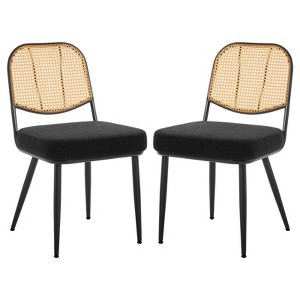 Bekrvio Rattan Dining Chairs Set of 2 - Mid Century Modern Boucle Upholstered Cane Back Side Chairs with Metal Legs for Kitchen - 1 of 4