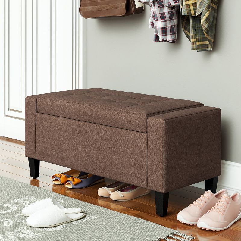 HOMCOM Linen Storage Ottoman Bench Lift Top Tufted Rectangle Ottoman for Living Room, Entryway, or Bedroom, Dark Brown, 2 of 9