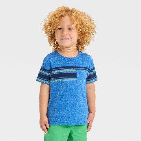 Toddler Boys' Short Sleeve Chest Striped Pocket T-Shirt - Cat & Jack™ Blue  12M