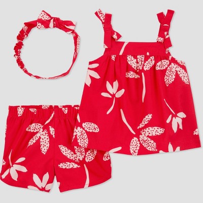 Image of Carter's Just One You® Baby Floral Top & Bottom Set with Headband - Red 6M