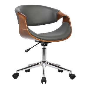 Geneva Faux Leather Chrome Office Chair Gray - Armen Living: Swivel, Adjustable Height, Fixed Arms - 1 of 4
