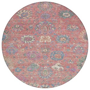 Coral Plum And Blue Floral Washable Indoor Outdoor Area Rug - 1 of 4