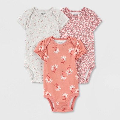Image of Carter's Just One You® Baby Girls' 3pk Floral Bodysuit - Orange/Pink 3M