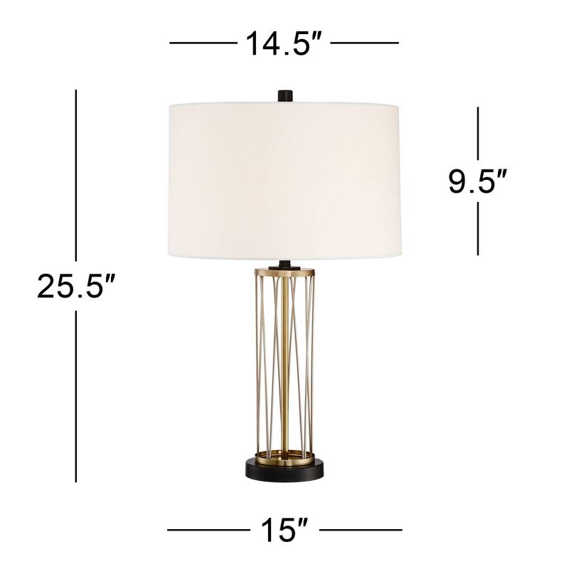 360 Lighting Nathan Modern Table Lamps 25 1/2" High Set of 2 Gold Metal with USB Charging Ports Off White Drum Shade for Bedroom Living Room Home Desk, 4 of 10