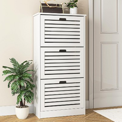 CIPACHO White Narrow Hidden Shoe Cabinet 3 Flip Drawers Adjustable Shelves Freestanding for Entryway Hallway Bedroom Apartment