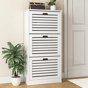 CIPACHO White Narrow Hidden Shoe Cabinet 3 Flip Drawers Adjustable Shelves Freestanding for Entryway Hallway Bedroom Apartment - 1 of 4