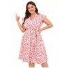 Plus Size Women's V-Neck Dress Casual Ruffle Sleeve Belted Flowy Midi Dress Summer Dresses - 2 of 4