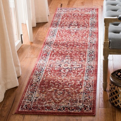 Charleston Charm Ivory and Red Synthetic 2'x8' Runner Rug