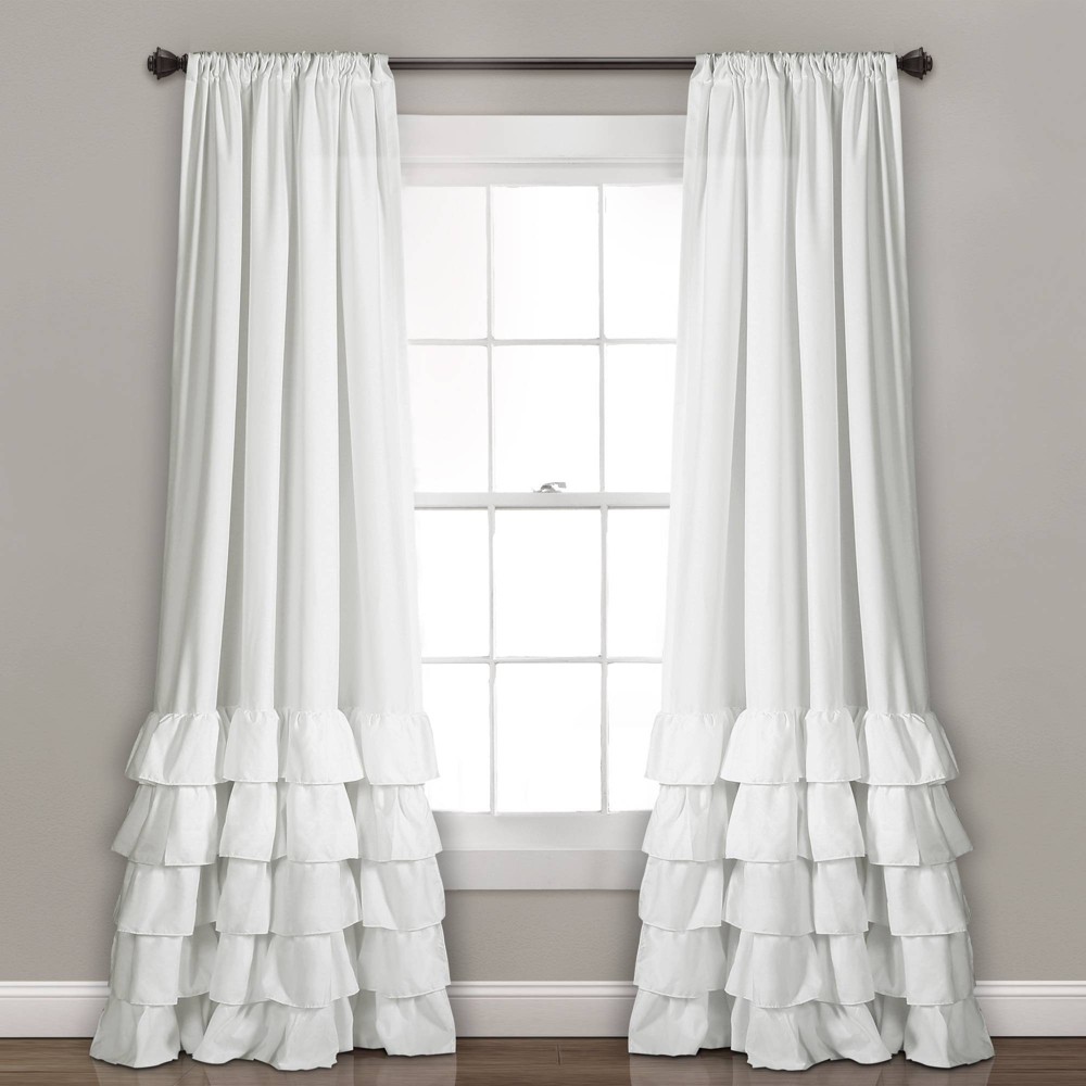 Photos - Curtains & Drapes Set of 2  Allison Ruffle Window Curtain Panels White - Lush Déco(108"x40")