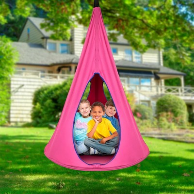 Pink Weather-Resistant Hanging Hammock Chair for Kids