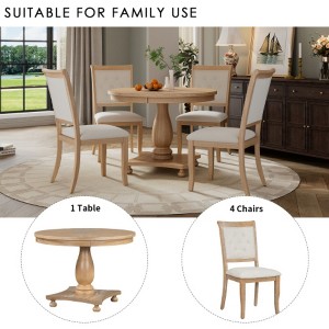 5-Piece Retro Dining Ensemble, Round Table with Pedestal Base and 4 Cushioned Chairs, Suitable for Dining Rooms and Kitchens - 1 of 3