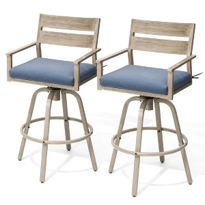Pellebant 2pc Aluminum Outdoor Swivel Woodgrain Finish Bar Stools with Sunbrella Cushion - 1 of 4
