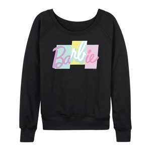 Women's - Barbie - Color Block Logo Lightweight French Terry Wide Neck Long Sleeve Shirt - 1 of 4