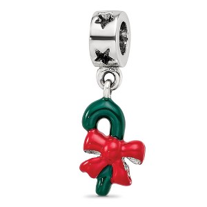 Black Bow Jewelry Sterling Silver Green Enameled Candy Cane Dangle Bead Charm - 1 of 4