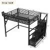 TIRAMISUBEST Queen Size Loft Bed with Storage Staircase & Open Wardrobe, Metal Bed Frame with Charging Station & Light - 3 of 4