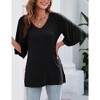 Women's 3/4 Bell Sleeve Shirt Loose Fit V Neck Blouse Cute Tops - 3 of 4