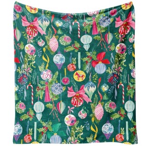 Christmas Throw Blanket for Couch 60x50,Green Winter Holiday Festival Cute Xmas Balls Ornament Blankets - 1 of 4