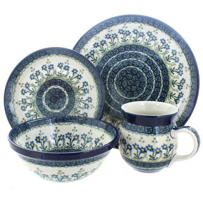 Blue Rose Polish Pottery Blue Posy 16 Piece Dinner Set