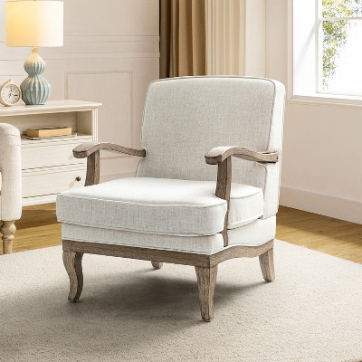 Quentin  Farmhouse Style Wooden Armchair with Comfortable Backrest and Cushion | ARTFUL LIVING DESIGN