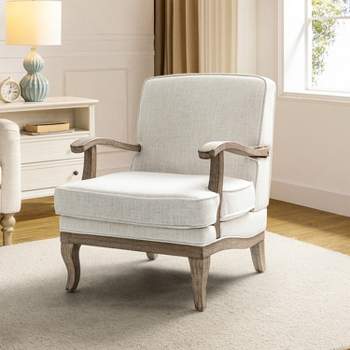 Quentin Wooden Upholstered Armchair Comfy Living Room with Comfortable Backrest and Cushion | ARTFUL LIVING DESIGN