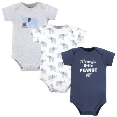 Hudson Baby Cotton Bodysuits Set, Blue Elephant Peanut