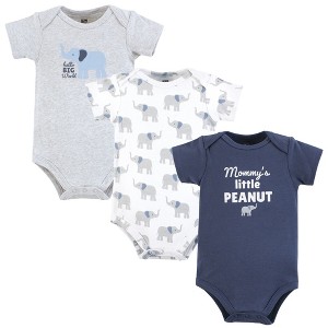 Hudson Baby Cotton Bodysuits Set, Blue Elephant Peanut - 1 of 4