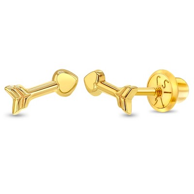 Girls' Love Heart Arrows Screw Back 14k Gold Earrings - In Season Jewelry