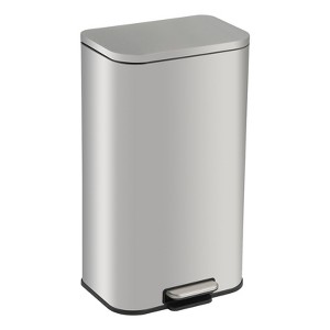 Kitchen Trash Can, Rectangular Stainless Steel Garbage Can with Removable Inner Bucket, Step-on Wastebin with Soft-Close Lid for Home Office - 1 of 4