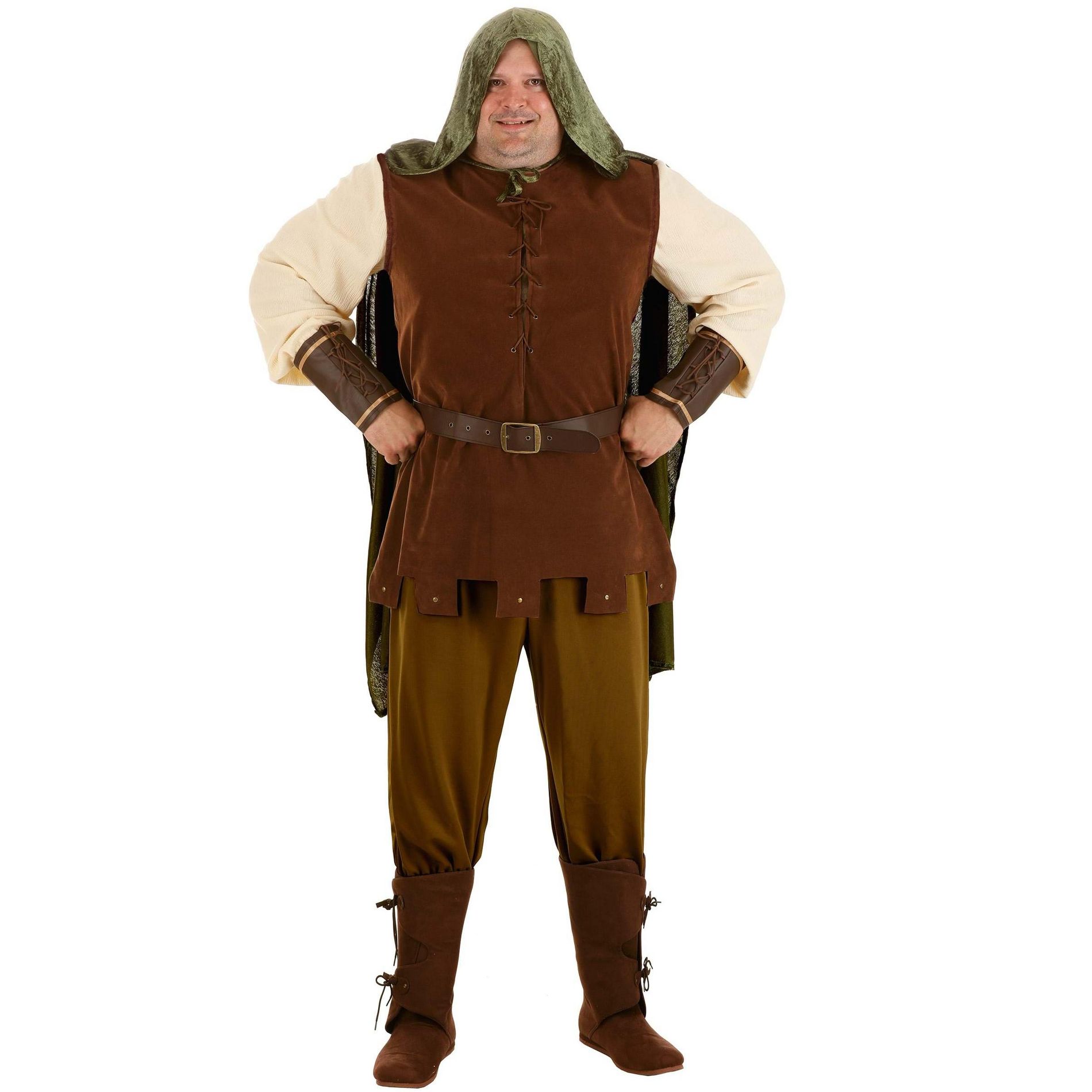 HalloweenCostumes.com 2X  Men  Plus Size Robin Hood Costume | Medieval Costume For Adult Men | Tunic,  Belt, And Wrist Bands, Brown/Green/Brown