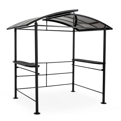 Pamapic 8' x 5' Hardtop BBQ Grill Gazebo Tent Canopy with 2-Tier Arch PC Roof and Side Shelves, Gray