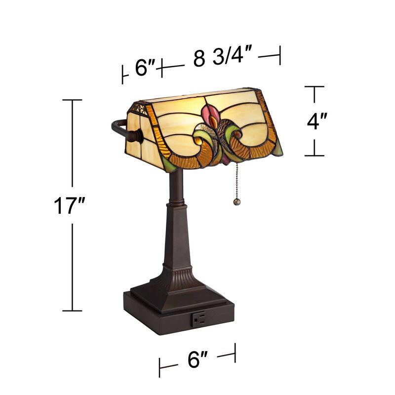 Robert Louis Tiffany Fleura 17" High Small Rustic Traditional Banker Desk Lamps Set of 2 Brown Bronze Finish Metal Home Office Living Room Bedroom, 4 of 10
