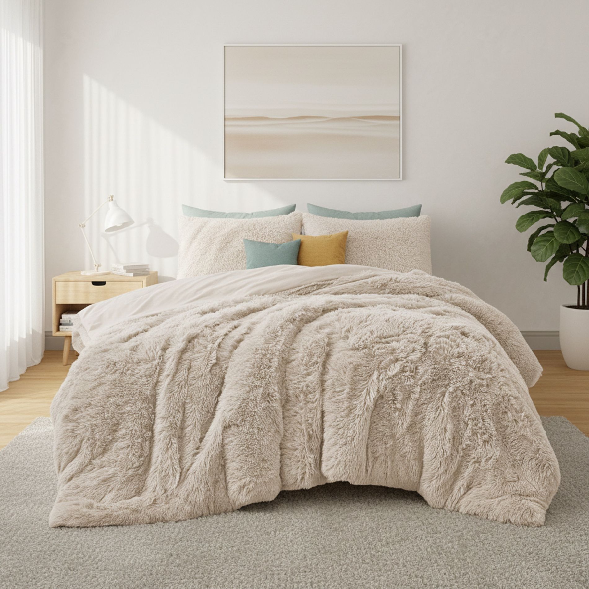 Peace Nest Shaggy Plush Comforter Set Faux Fur with Velvety Reversible Backing